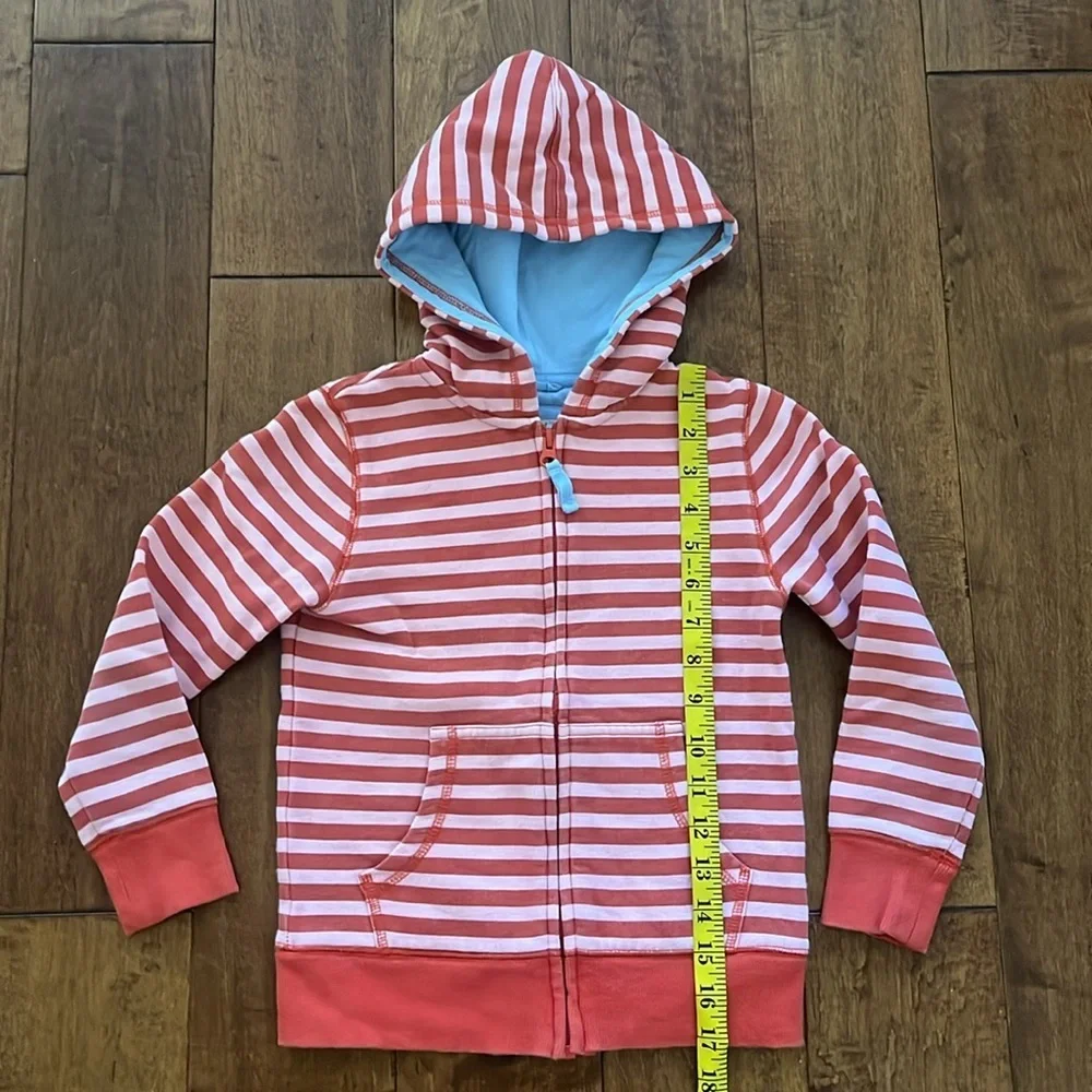 Mini Boden Zipper Hoodie Pink Red Striped Jacket Size 5-6 Y